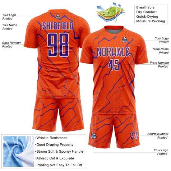 Sports Custom Sublimation Soccer Uniform Lightning Jersey Orange Purple-White Sports Custom Sublimation Soccer Uniform Lightning Jersey Orange Purple-White