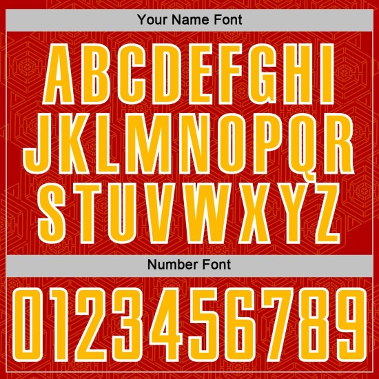 Sublimation Uniform Red Geometric Jersey Shape Soccer Gold-White Custom Sports Sublimation Uniform Red Geometric Jersey Shape Soccer Gold-White Custom Sports