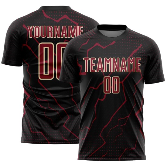 Lightning Black Soccer Uniform Jersey Sublimation Custom Sports Crimson-Cream Lightning Black Soccer Uniform Jersey Sublimation Custom Sports Crimson-Cream