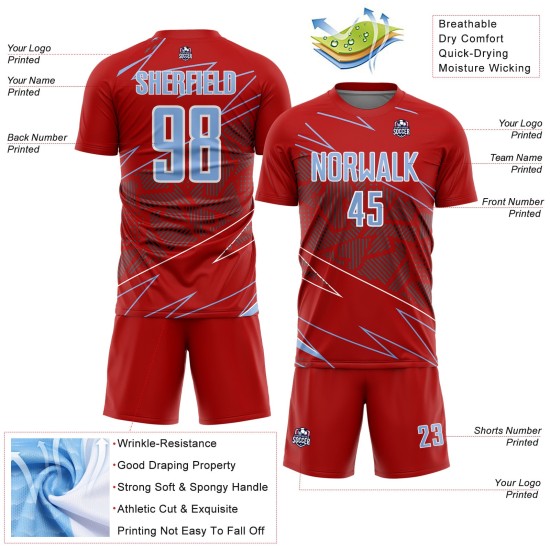 Uniform Custom Blue-White Jersey Red Light Soccer Sports Sublimation Lines Uniform Custom Blue-White Jersey Red Light Soccer Sports Sublimation Lines