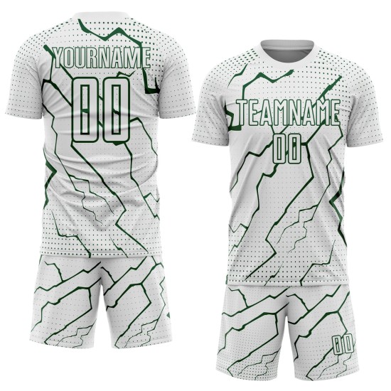 Custom Sublimation Soccer Jersey Lightning Sports Green White Uniform Custom Sublimation Soccer Jersey Lightning Sports Green White Uniform