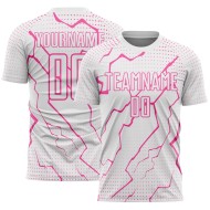 Custom Soccer White Uniform Jersey Sublimation Pink Lightning Sports